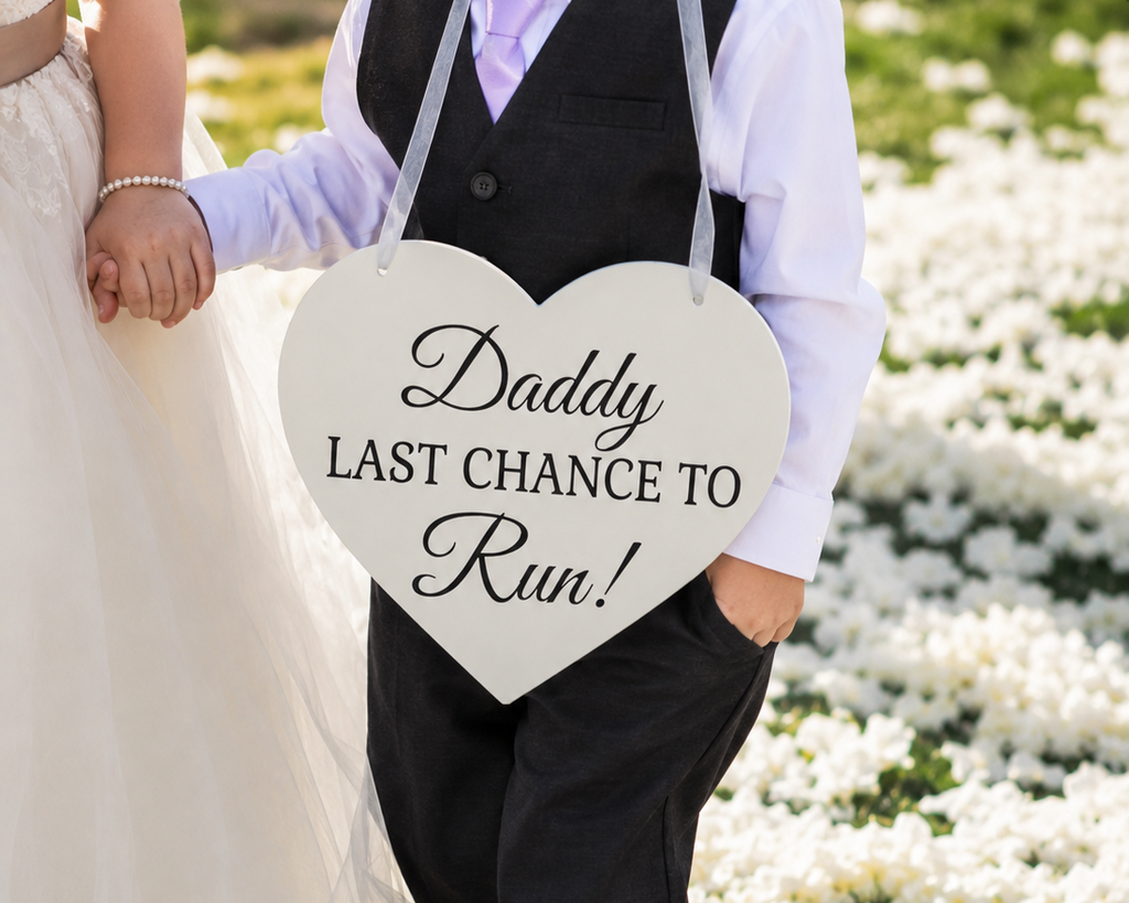 Daddy Last Chance To Run!  FLower Girl Page Boy Wedding Sign