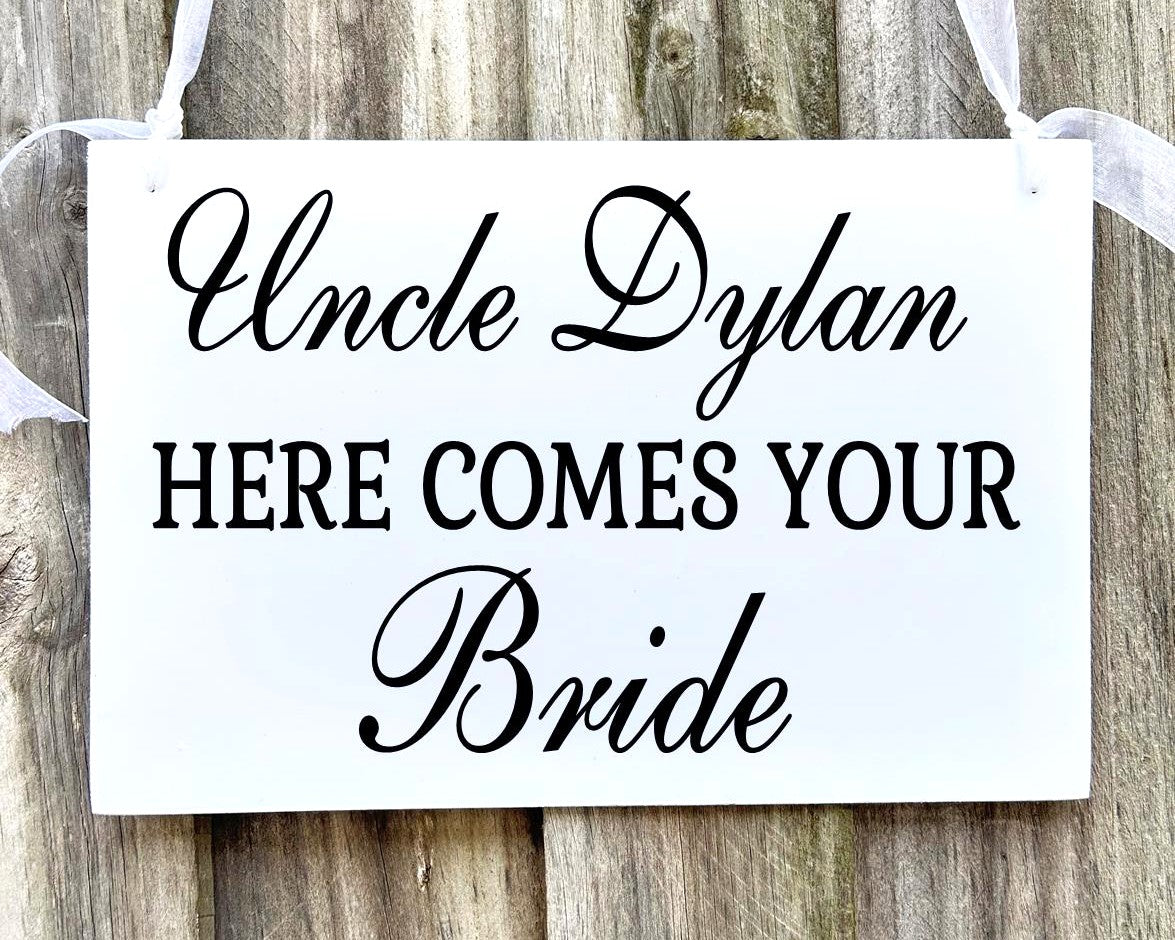 Custom ....Here Comes Your Bride Flower Girl Page Boy Wedding Sign