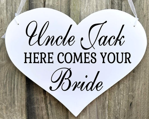 Custom ........Here Comes Your Bride  Heart Wedding Flower Girl Page Boy Sign