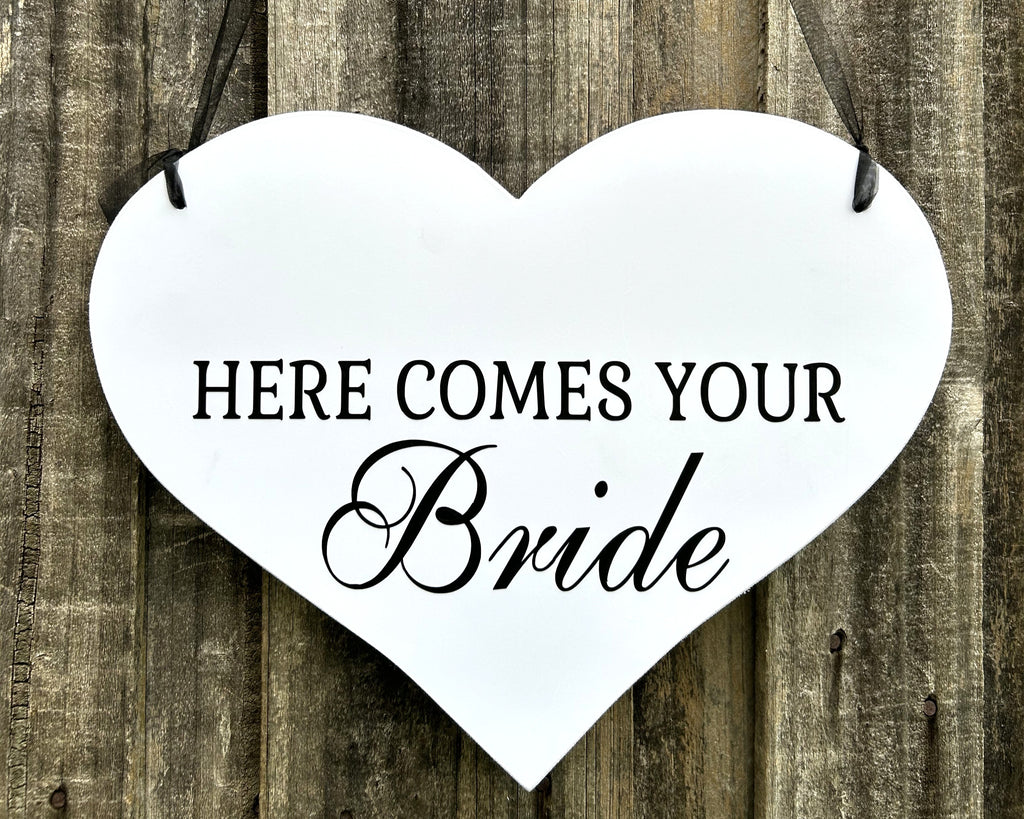 Custom ........Here Comes Your Bride  Heart Wedding Flower Girl Page Boy Sign