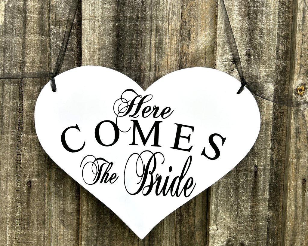 Here Comes The Bride Heart Flower Girl Page Boy Wedding Sign